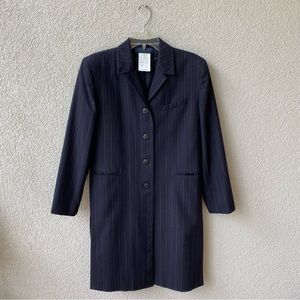 Vintage Harve Bernard Navy Pinstripe Long Button-Down 100% Wool Coat